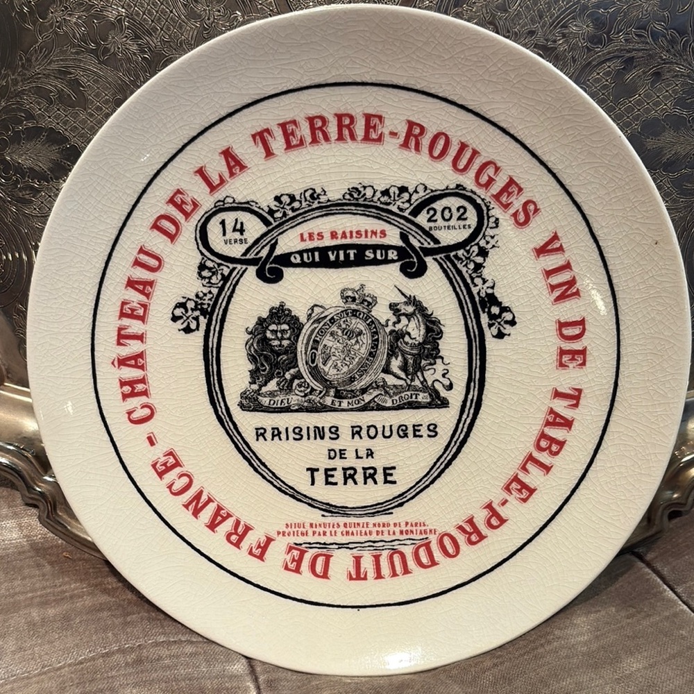 Vintage Pottery Barn Red and Black French Bistro Plate 8”